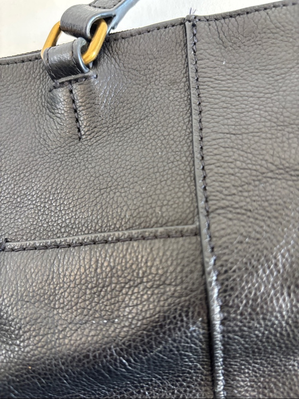 Fossil Black Leather Tote with Gold Accents - Picture 13 of 16